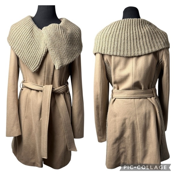 elevenses Jackets & Blazers - Anthropologie Elevenses Women's SZ M Judith Shawl Camel Wool Blend Belted Coat